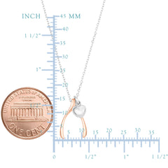 Sterling Silver Rose Finish Wishbone Puffy Heart Necklace, 18" fine designer jewelry for men and women