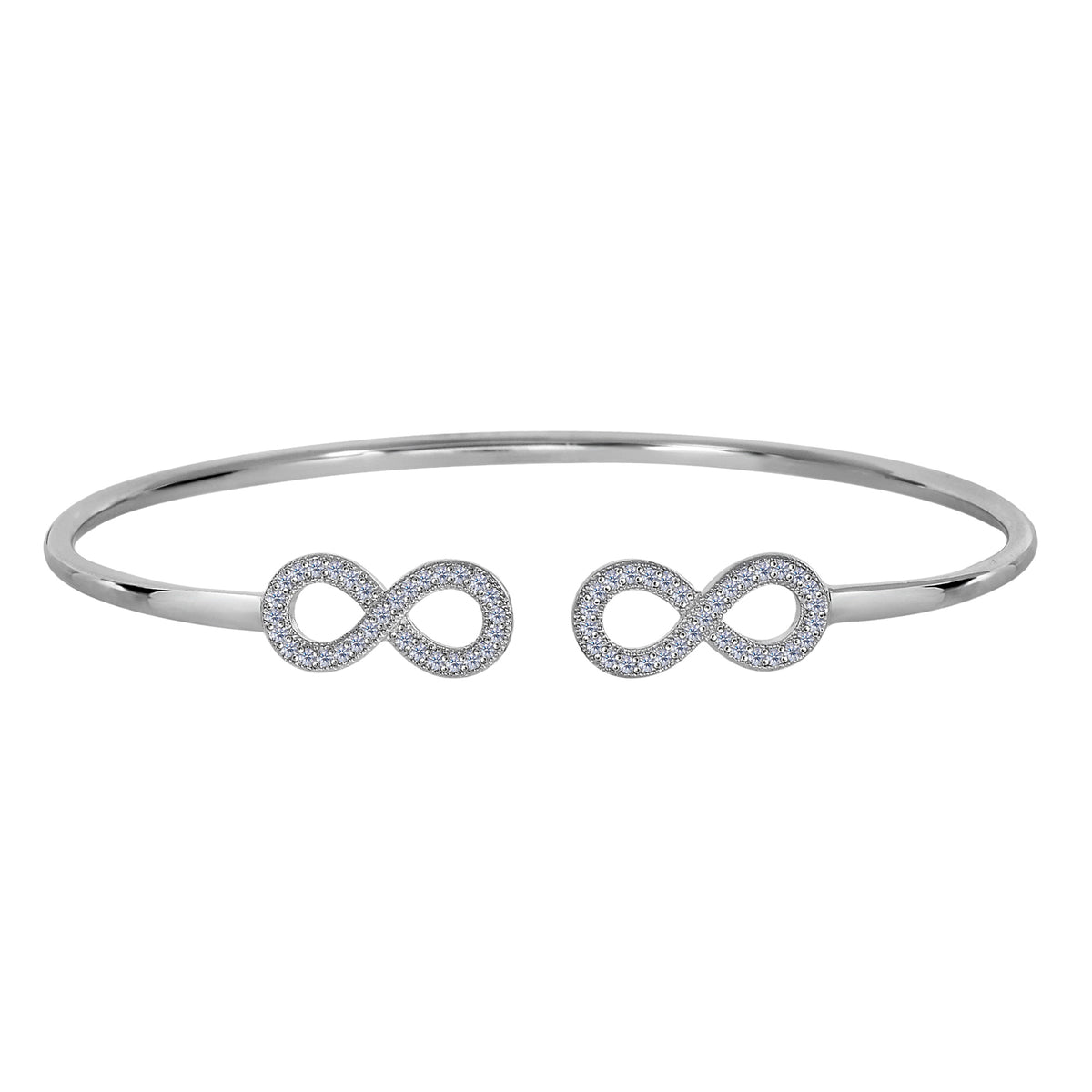 Sterling Silver Double CZ Infinity Ends Bracelet Cuff fine designer jewelry for men and women