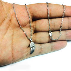 Sterling Silver Angel Wing Pendant CZ Fashion Necklace, 18" fine designer jewelry for men and women