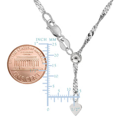 14k White Gold Adjustable Singapore Link Chain Necklace, 1.15mm, 22" fine designer jewelry for men and women