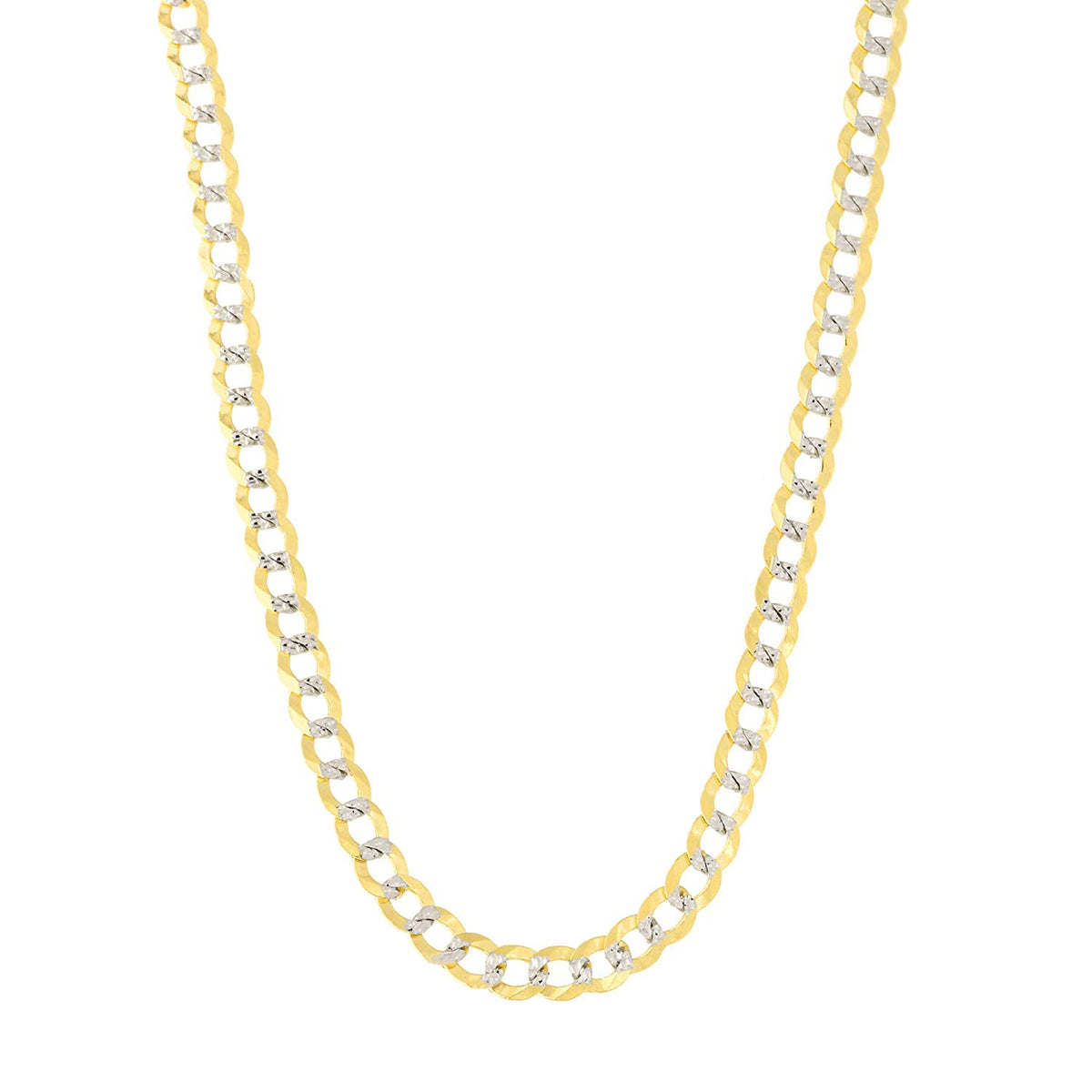 14k 2 Tone Yellow And White Gold Curb Chain Necklace, 3.6mm fine designer jewelry for men and women