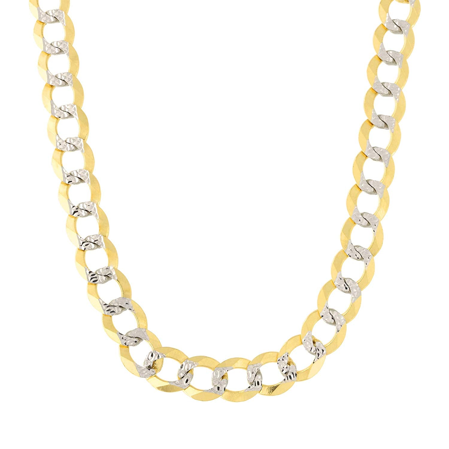 14k 2 Tone Yellow And White Gold Curb Chain Necklace, 7mm fine designer jewelry for men and women