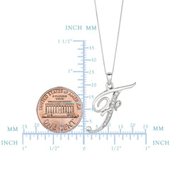 "F" Sterling Silver Rhodium Plated Script Initial Letter With Diamonds On 18 Inch Chain ( 0.05 Tcw) fine designer jewelry for men and women