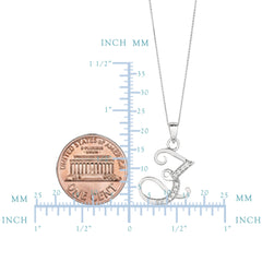 "Z" Sterling Silver Rhodium Plated Script Initial Letter With Diamonds On 18 Inch Chain ( 0.05 Tcw) fine designer jewelry for men and women