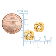 14k Yellow Gold Shiny And Textured Double Row Love Knot Stud Earrings, 10mm fine designer jewelry for men and women