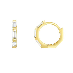 14K Yellow Gold CZ Huggie Hoop Earrings, 12mm fine designer jewelry for men and women