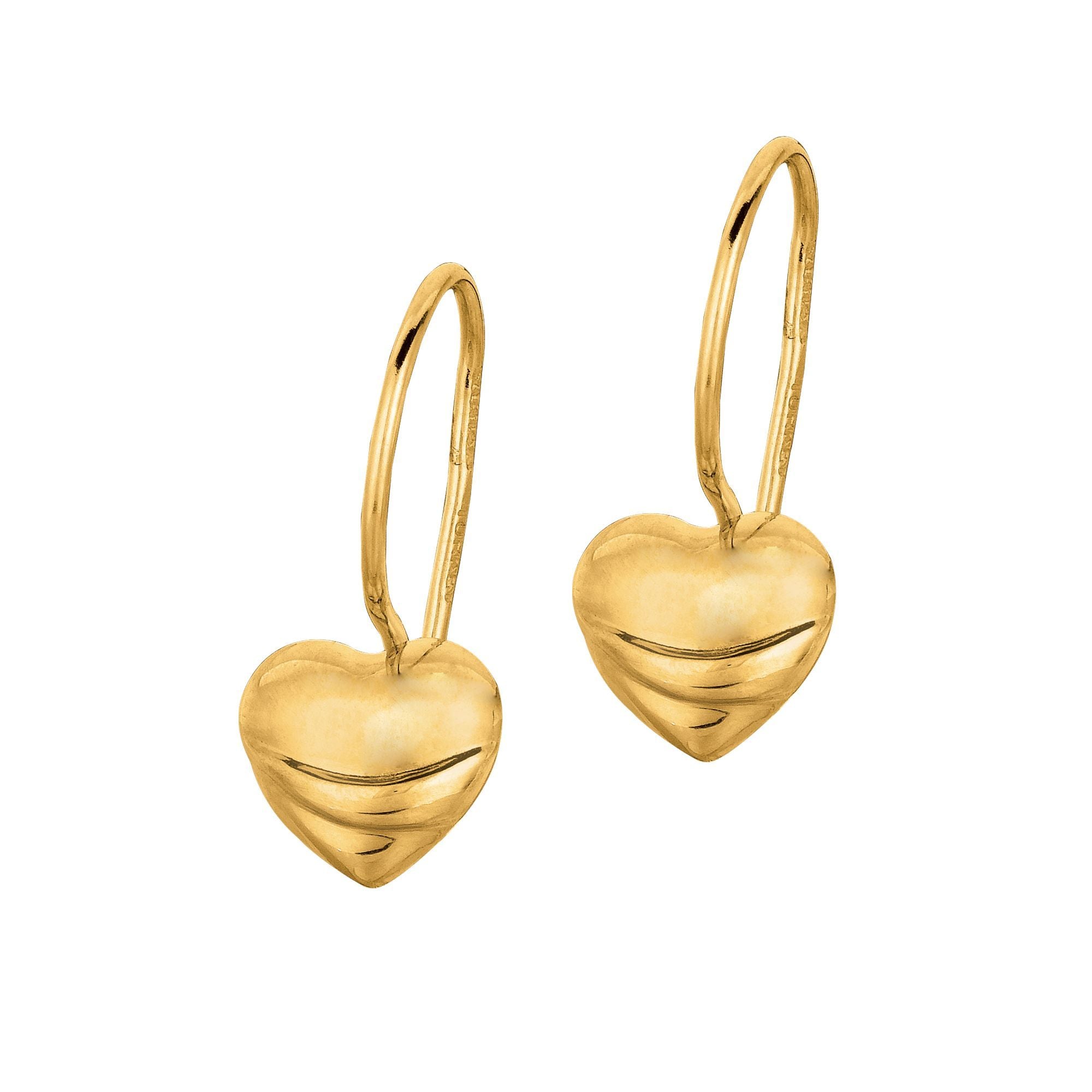 14K Yellow Gold Drop Heart Earrings fine designer jewelry for men and women