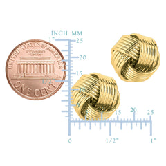 14k Yellow Gold Shiny 6 Row Love Knot Stud Earrings, 12mm fine designer jewelry for men and women