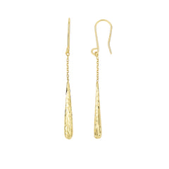 14K Yellow Gold Diamond Cut Long Teardrop Drop Earrings fine designer jewelry for men and women