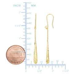 14K Yellow Gold Diamond Cut Long Teardrop Drop Earrings fine designer jewelry for men and women