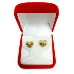14k Gold Diamond Cut Puffy Heart Stud Earrings, 10 x 11mm fine designer jewelry for men and women
