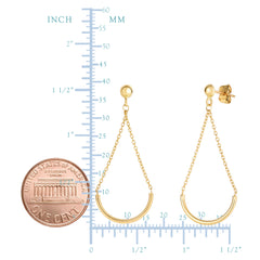 14K Yellow Gold Half Circle Bar Hanging On Chain Drop Earrings fine designer jewelry for men and women