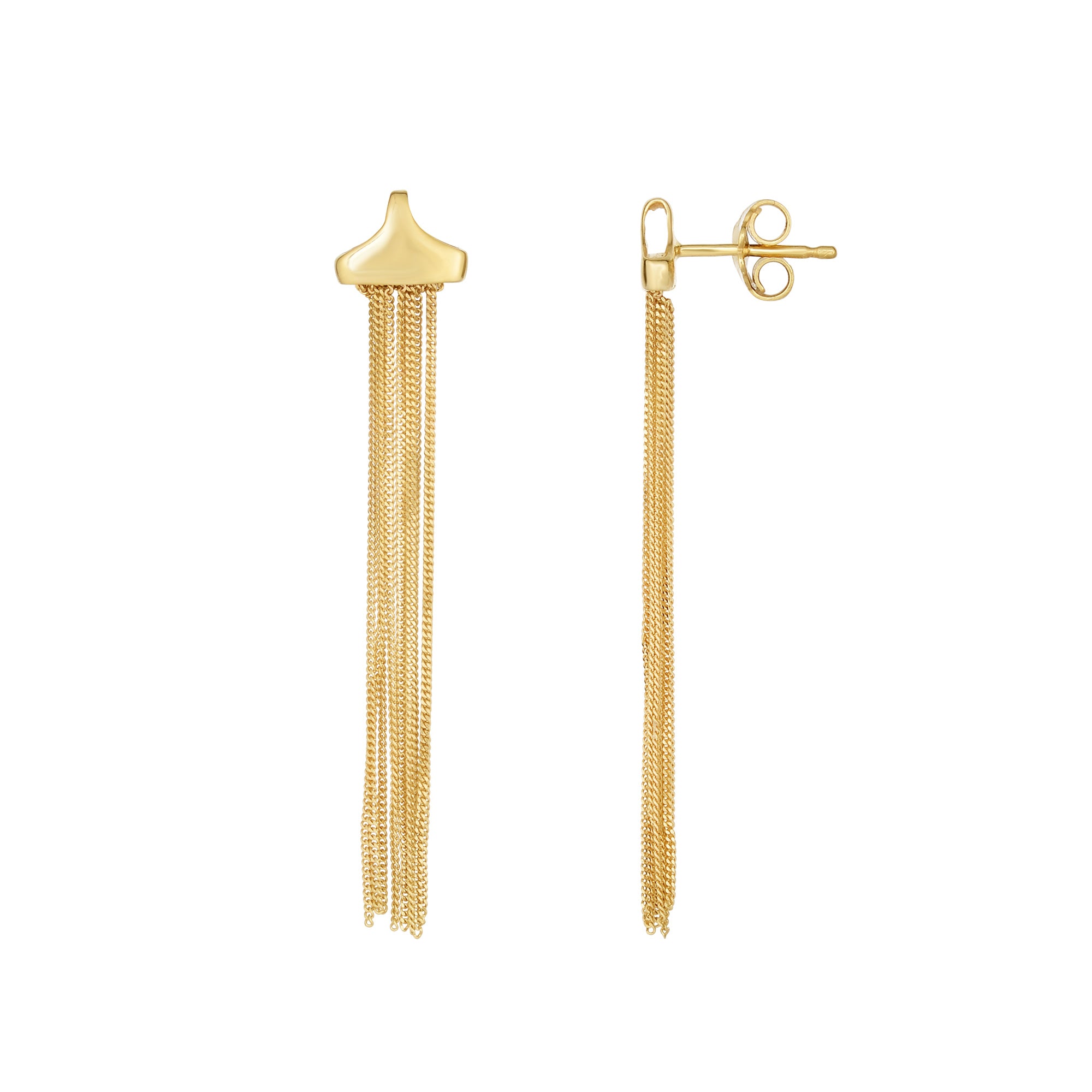 14K Yellow Gold Multi Strand Curb Chain Tassel Earrings fine designer jewelry for men and women