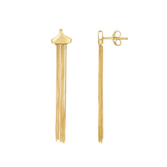 14K Yellow Gold Multi Strand Curb Chain Tassel Earrings fine designer jewelry for men and women