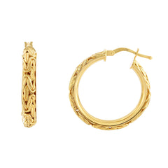 14K Yellow Gold Byzantine Fancy Hoop Earrings, Diameter 20mm fine designer jewelry for men and women