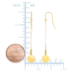 14K Yellow Gold Diamond Cut Bead With Flat Shiny Disc Drop Earrings fine designer jewelry for men and women