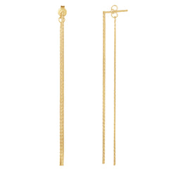 14K Yellow Gold Diamond Cut Multi Stranded Chain Front And Back Style Drop Earrings fine designer jewelry for men and women