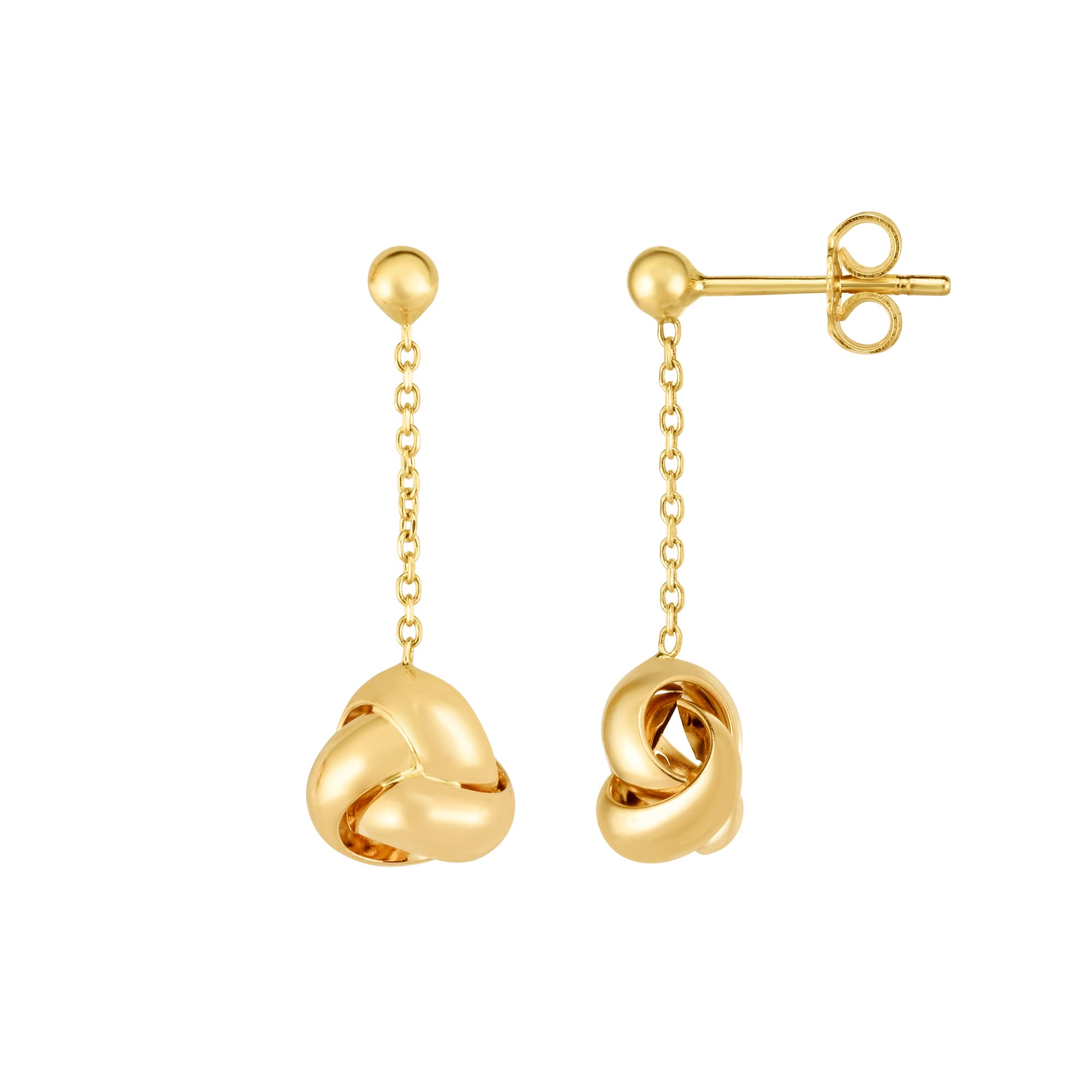 14K Yellow Gold Love Knot Drop Earrings fine designer jewelry for men and women