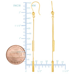 14K Yellow Gold Diamond Cut Tube Cylinders On Chain Drop Earrings fine designer jewelry for men and women