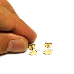 14k Yellow Gold Crown Stud Earrings fine designer jewelry for men and women
