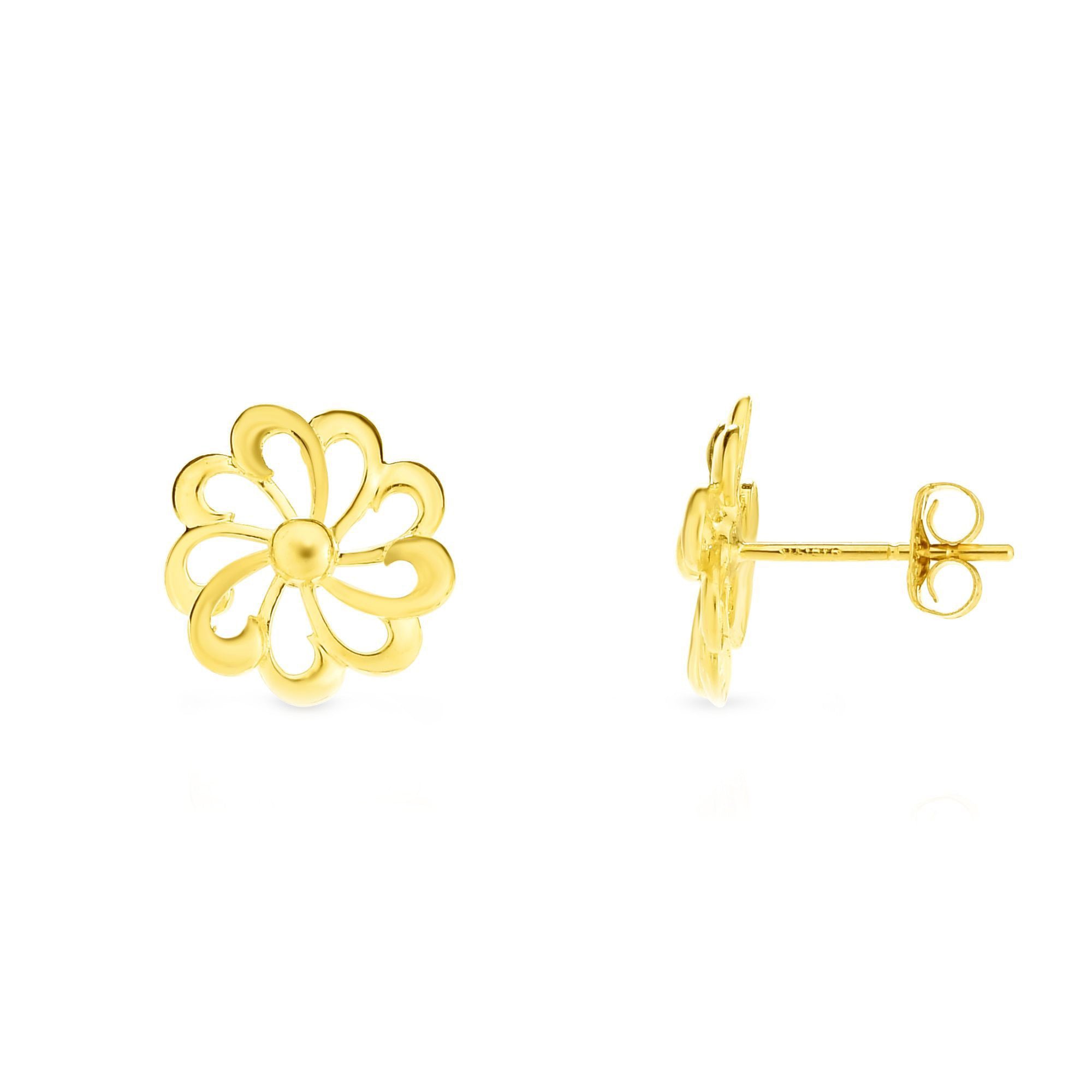 14k Yellow Gold Flower Stud Earrings fine designer jewelry for men and women