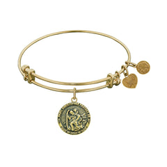 Stipple Finish Brass Saint Christopher Angelica Bangle Bracelet, 7.25" fine designer jewelry for men and women