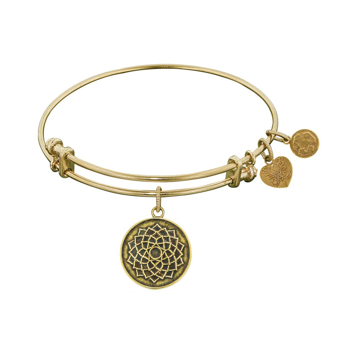 Smooth Finish Brass Lotus Flower Angelica Bangle Bracelet, 7.25" fine designer jewelry for men and women