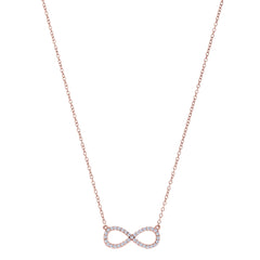 Infinity Sign Link And CZ Necklace In Rose Color Finish Sterling Silver, 18" - JewelryAffairs