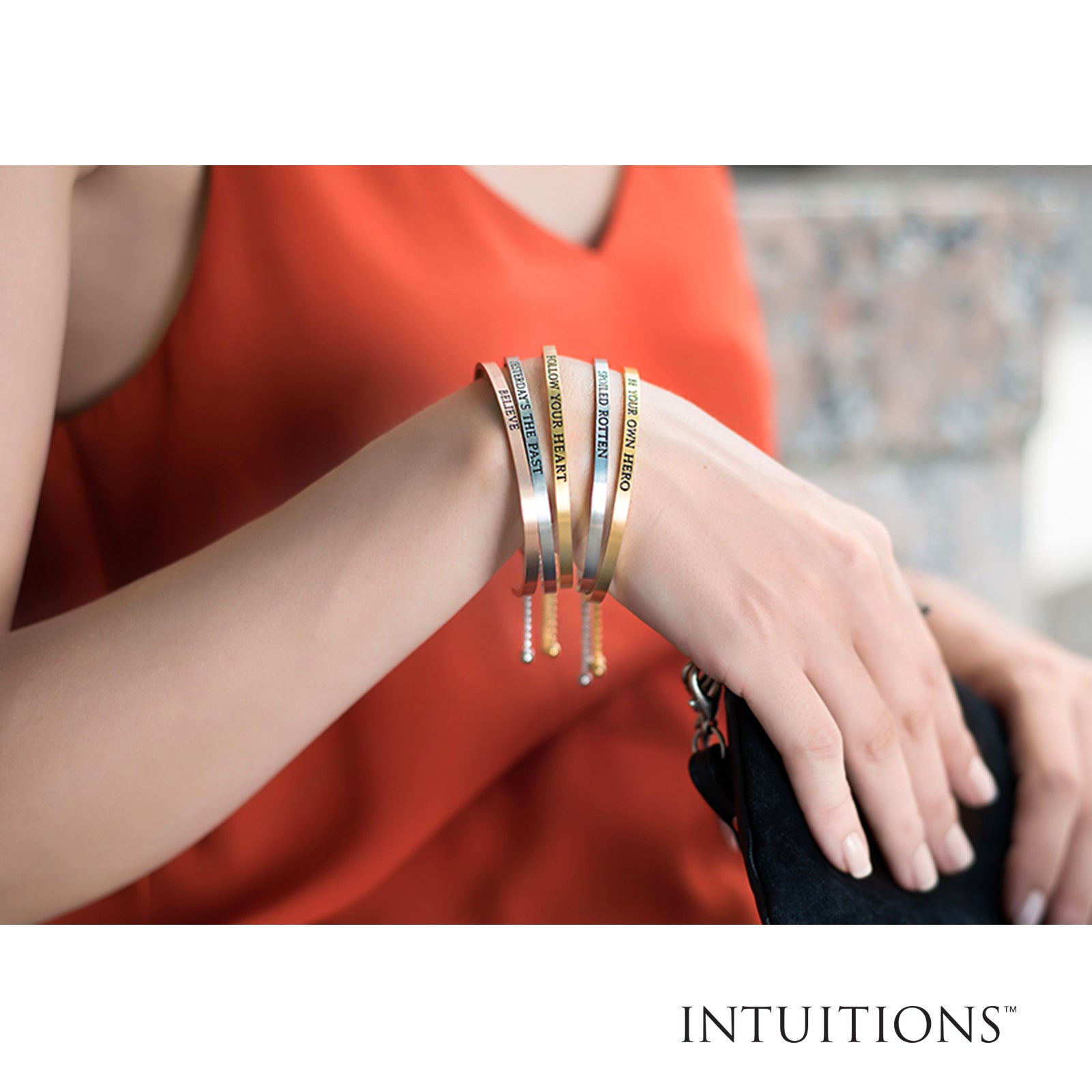 Intuitions Stainless Steel BE YOUR OWN HERO Diamond Accent Adjustable Bracelet fine designer jewelry for men and women