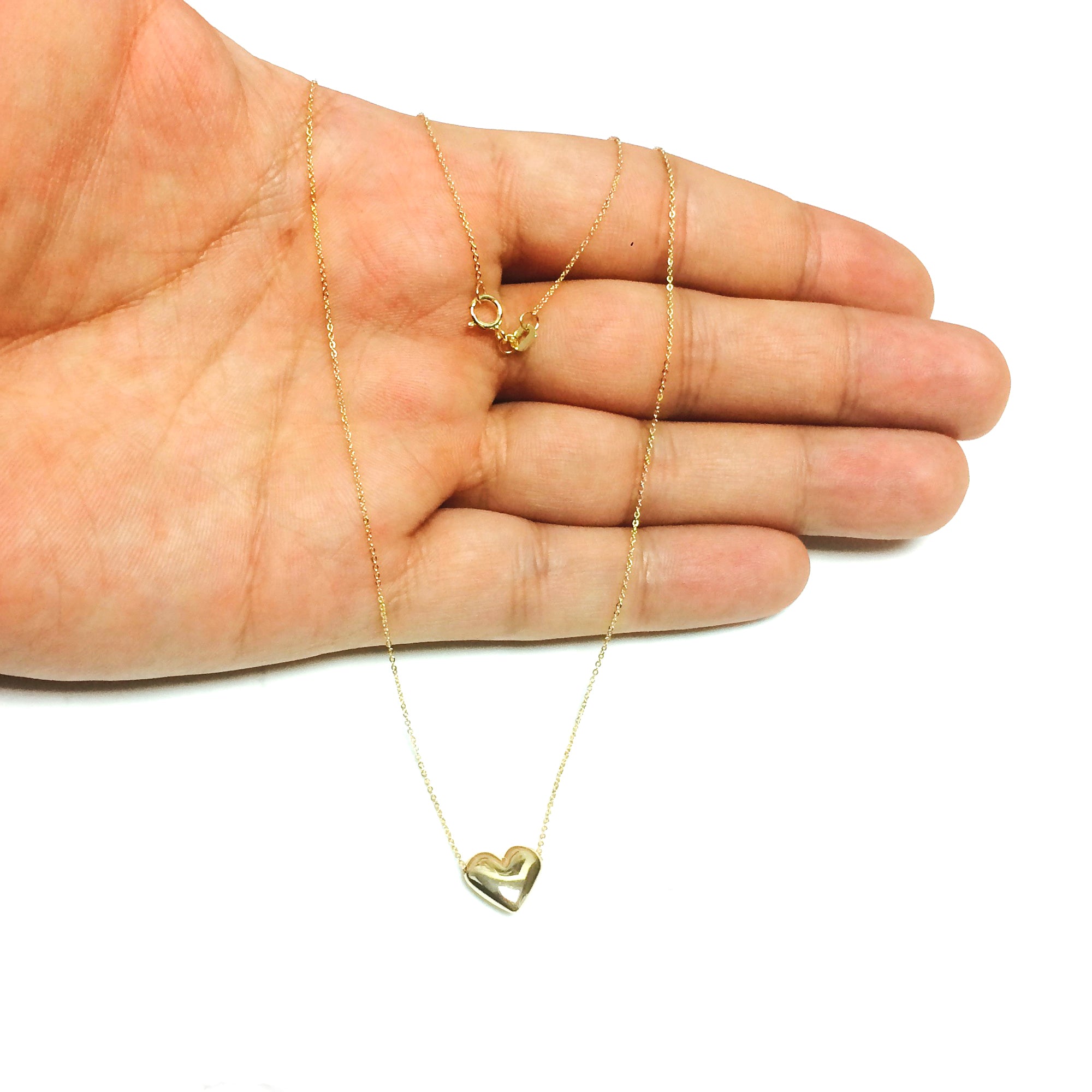 Real Gold Puffed Heart Pendant Necklace, 18" fine designer jewelry for men and women