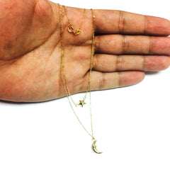 10K Yellow Gold Moon And Star Layered Pendant Necklace, 17" fine designer jewelry for men and women