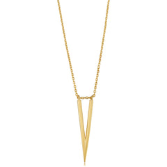 14K Yellow Gold V Shape Chevron Pendant Necklace, 18" fine designer jewelry for men and women