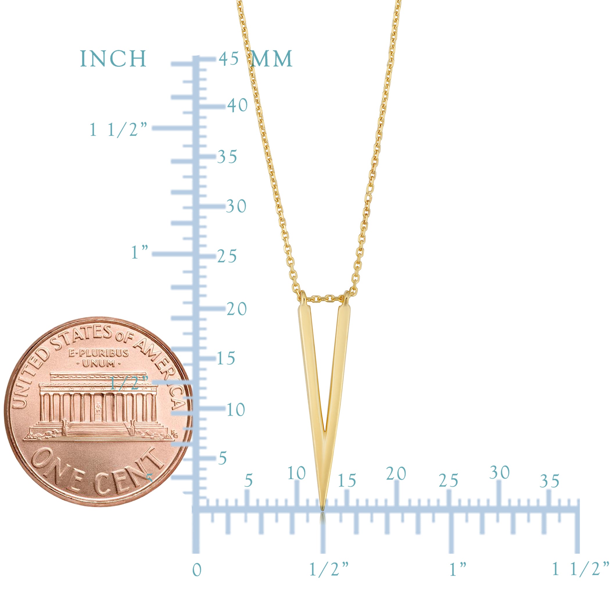 14K Yellow Gold V Shape Chevron Pendant Necklace, 18" fine designer jewelry for men and women