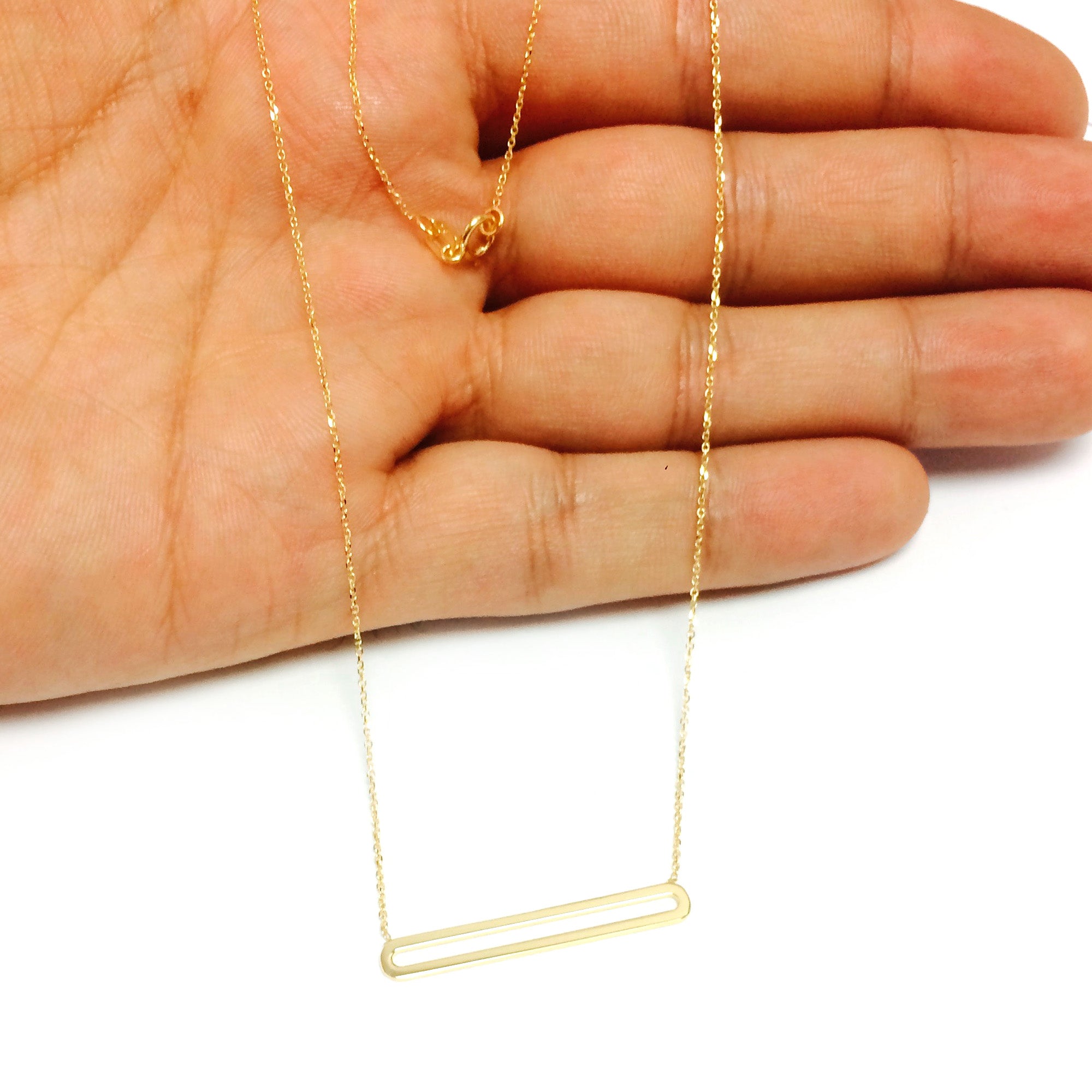14K Yellow Gold Oval Bar Pendant Necklace, 18" fine designer jewelry for men and women