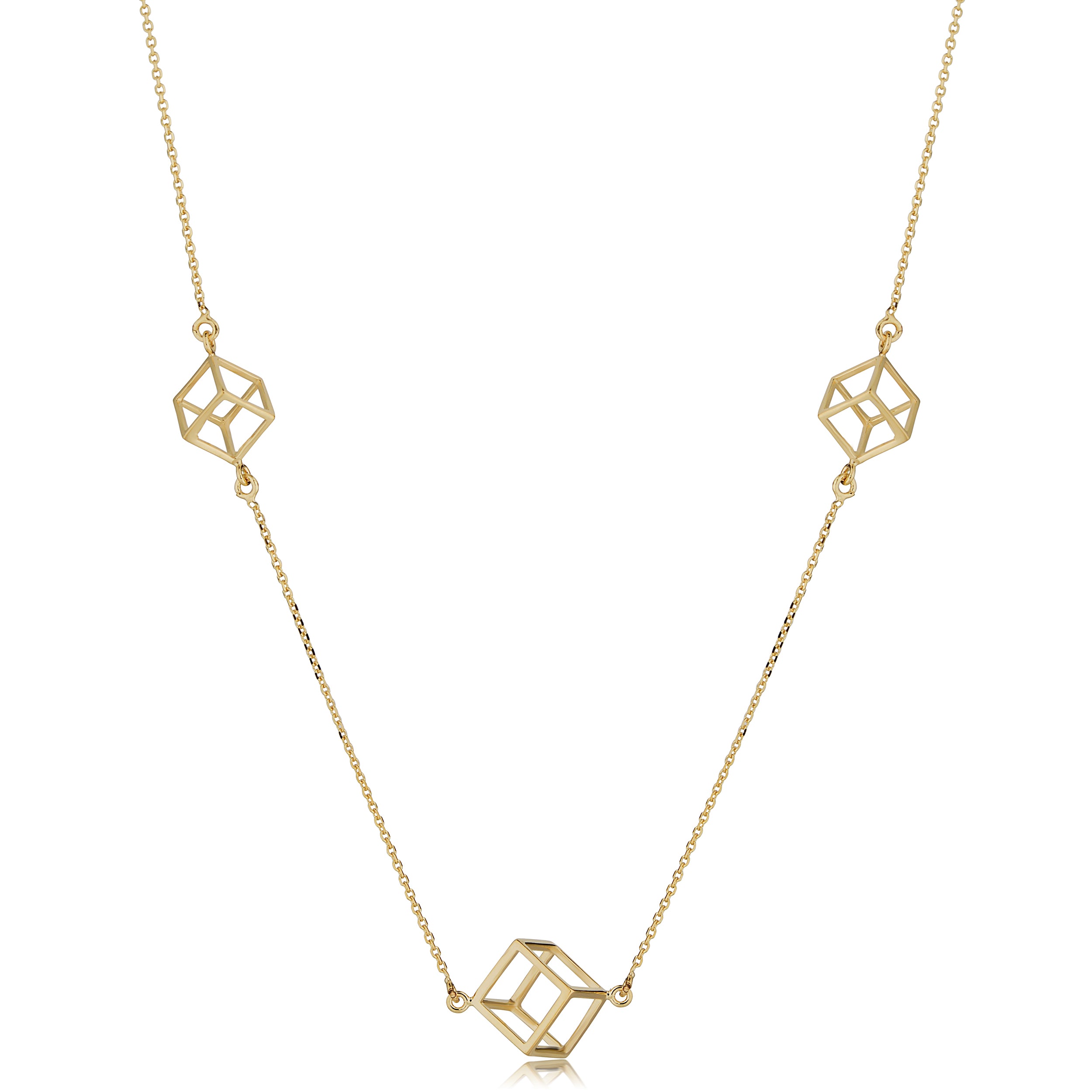14k Yellow Gold 3D Cube Pendant Adjustable Necklace, 18" fine designer jewelry for men and women