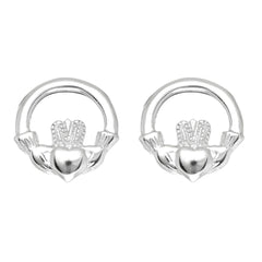 Sterling Silver Round Claddagh Stud Earrings fine designer jewelry for men and women