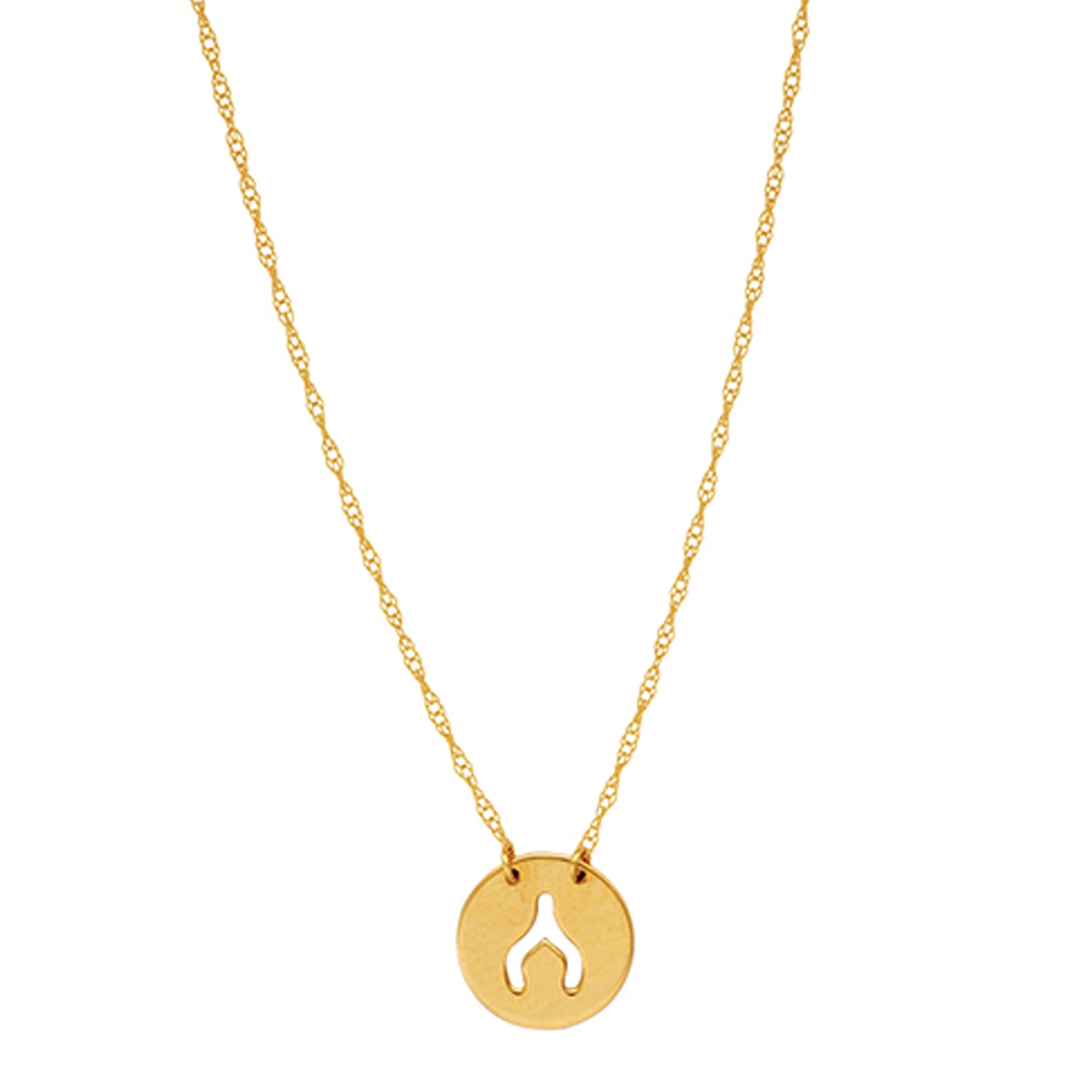 14K Yellow Gold Mini Wishbone Pendant Necklace, 16" To 18" Adjustable fine designer jewelry for men and women