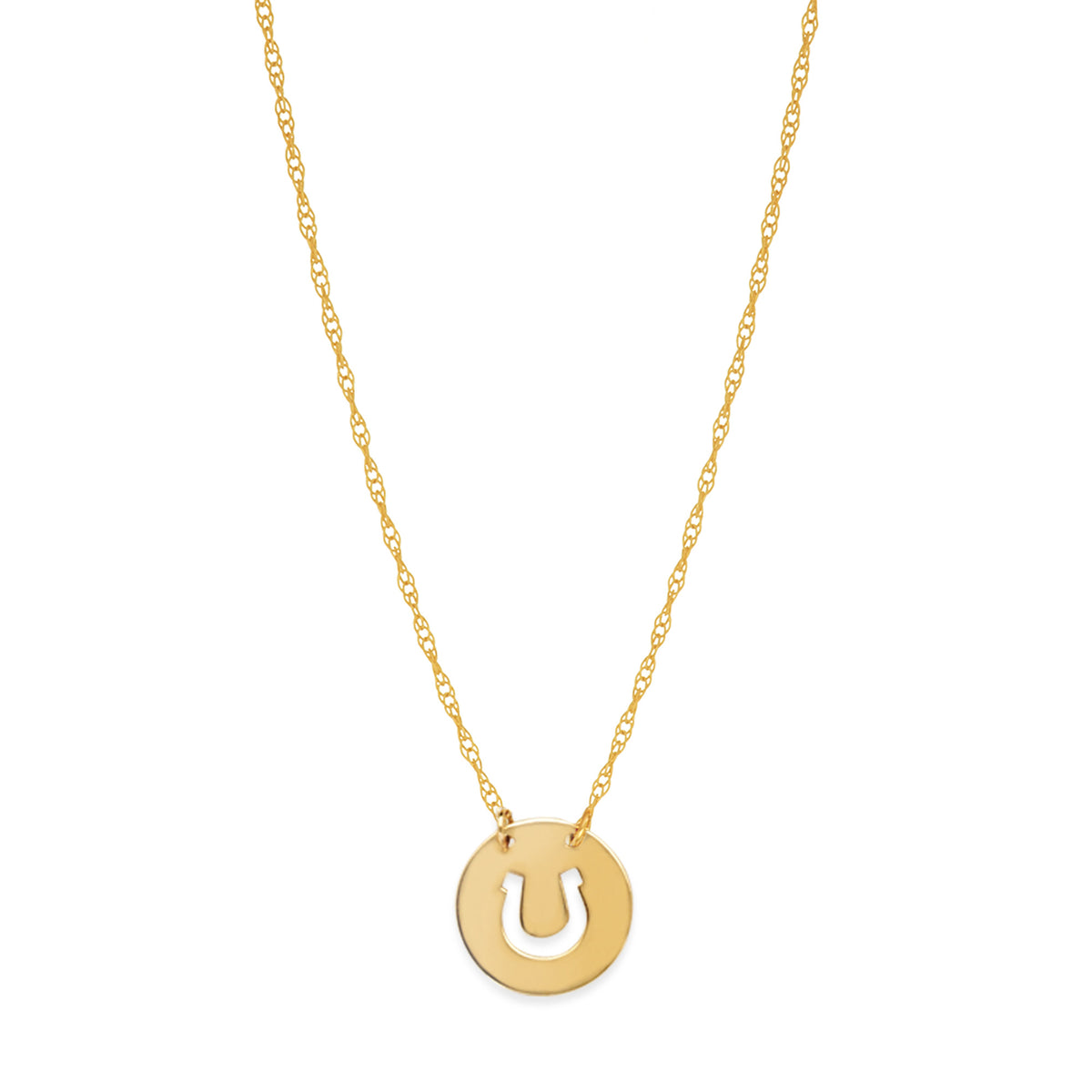 14K Yellow Gold Mini Horse Shoe Pendant Necklace, 16" To 18" Adjustable fine designer jewelry for men and women