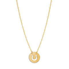 14K Yellow Gold Mini Horse Shoe Pendant Necklace, 16" To 18" Adjustable fine designer jewelry for men and women