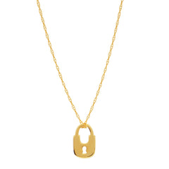 14K Yellow Gold Mini Lock Pendant Necklace, 16" To 18" Adjustable fine designer jewelry for men and women