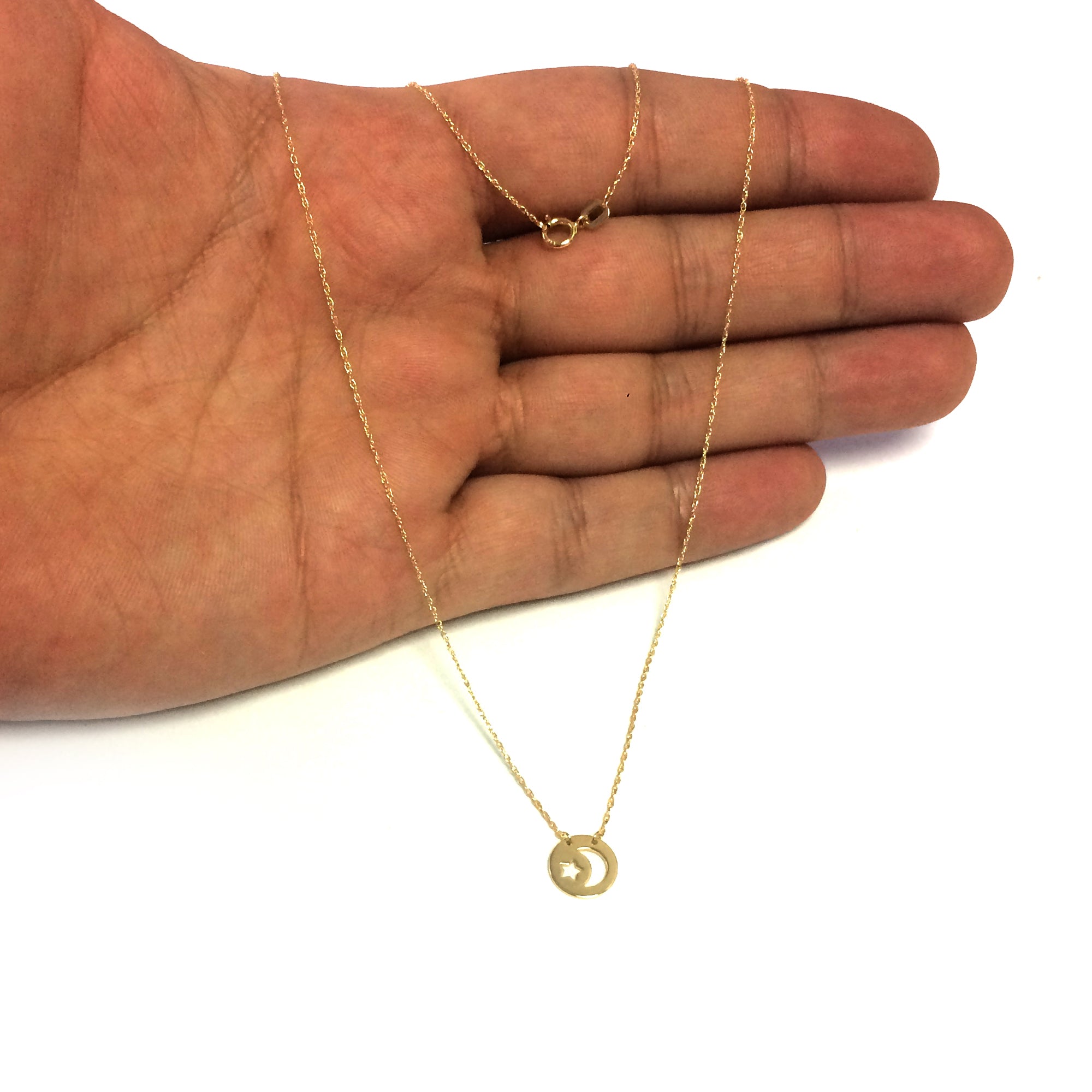 14K Yellow Gold Mini Moon And Star Pendant Necklace, 16 To 18 Inches Adjustable fine designer jewelry for men and women