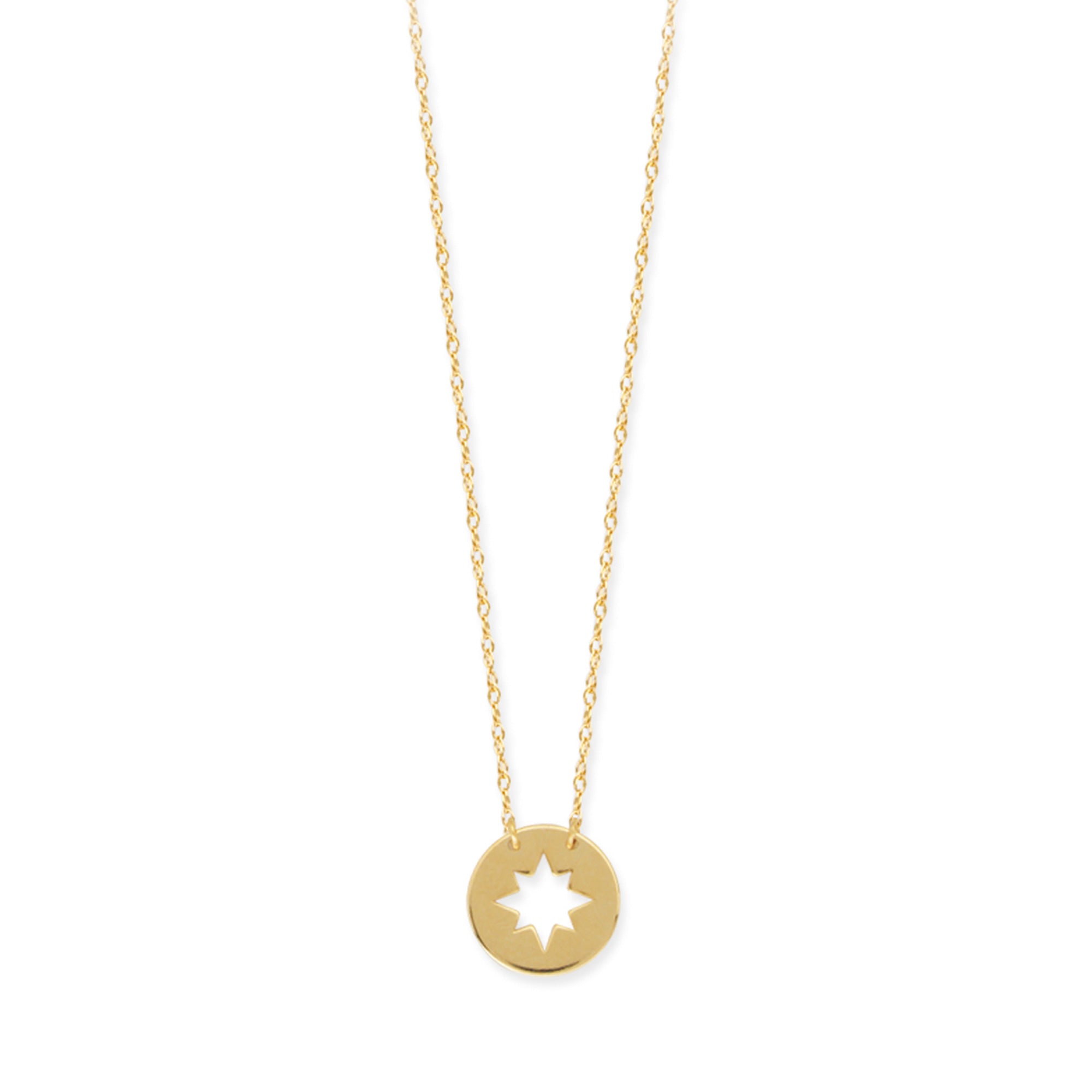 14K Yellow Gold Mini Northern Star Pendant Necklace, 16" To 18" Adjustable fine designer jewelry for men and women
