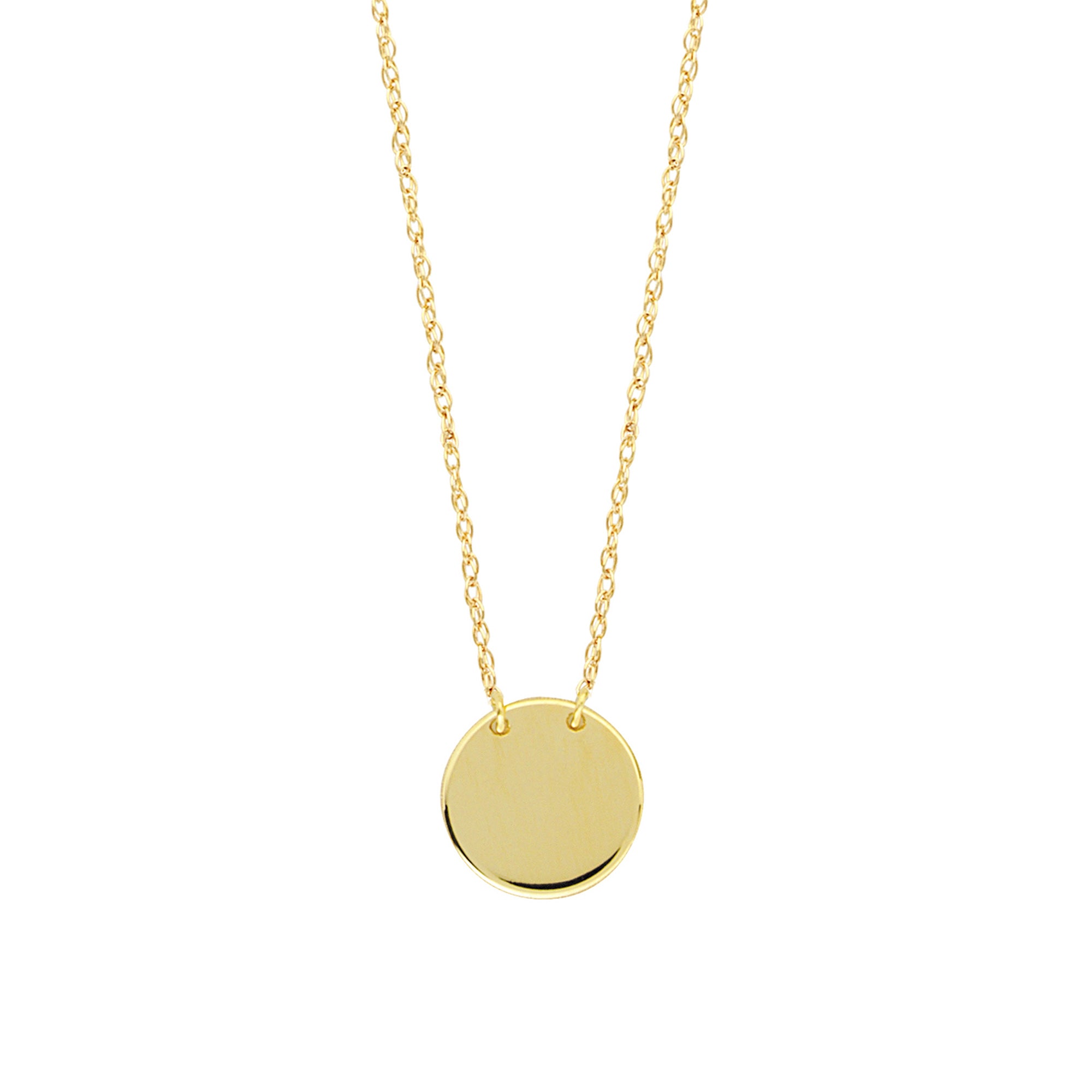 14K Yellow Gold Mini Engravable Disk Pendant Necklace, 16" To 18" Adjustable fine designer jewelry for men and women