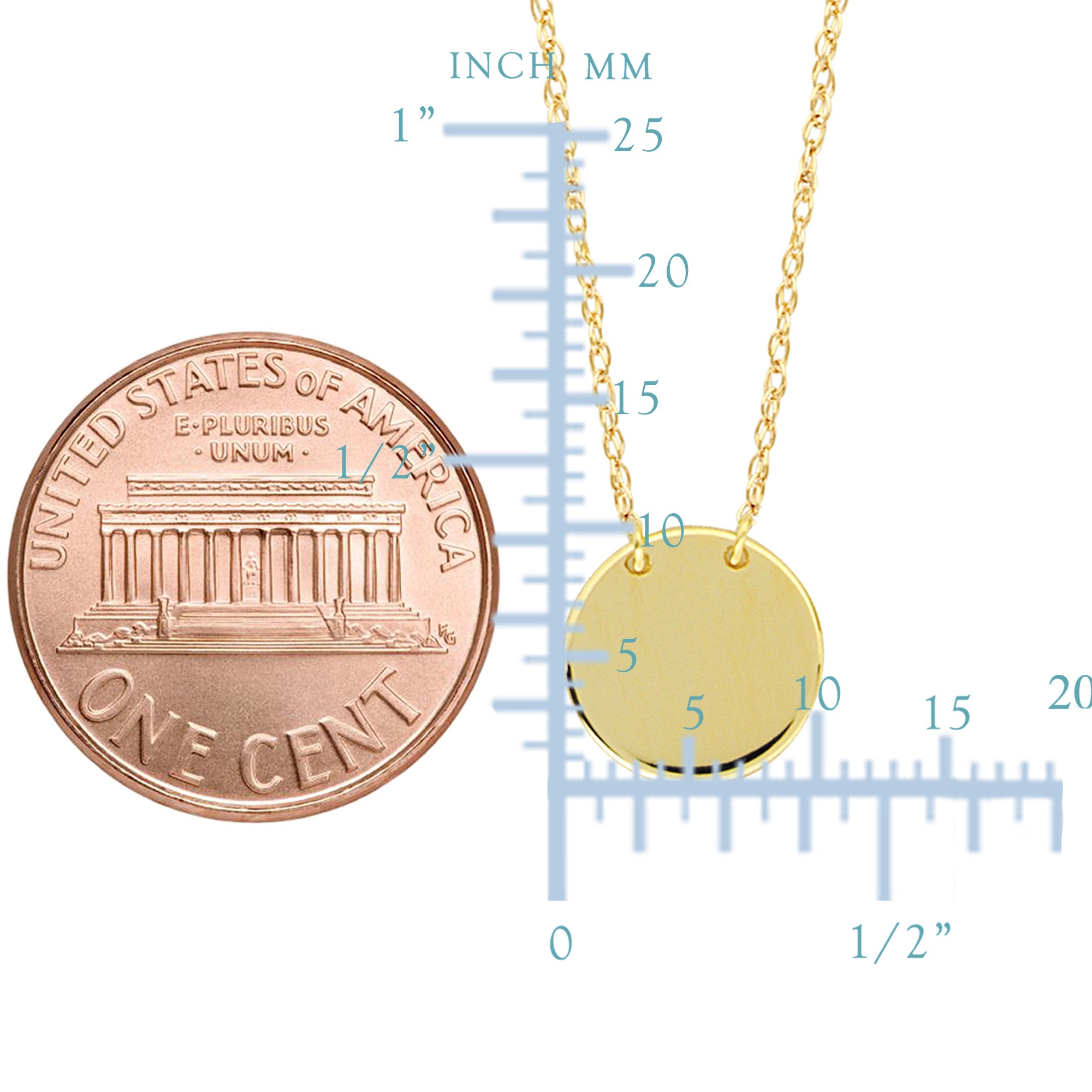 14K Yellow Gold Mini Engravable Disk Pendant Necklace, 16" To 18" Adjustable fine designer jewelry for men and women