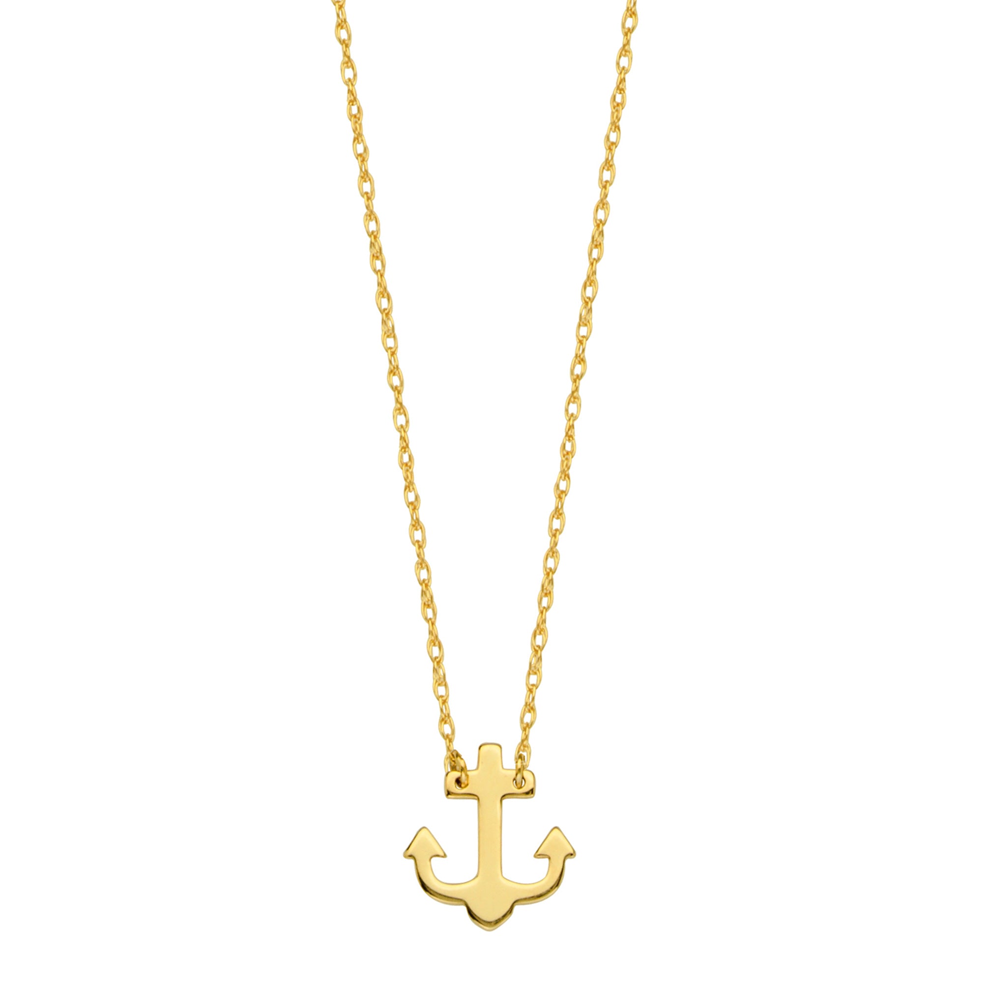 14K Yellow Gold Mini Anchor Pendant Necklace, 16" To 18" Adjustable fine designer jewelry for men and women