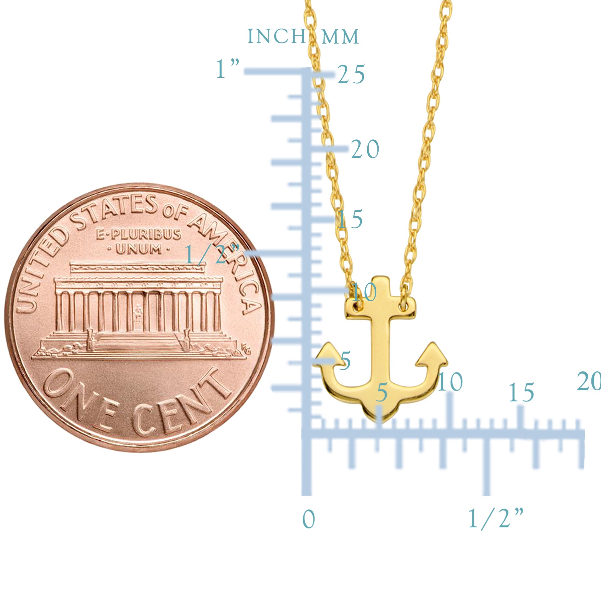 14K Yellow Gold Mini Anchor Pendant Necklace, 16" To 18" Adjustable fine designer jewelry for men and women