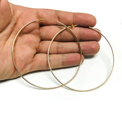14k Gold Round Large Hoop Earrings, Diameter 75 mm fine designer jewelry for men and women