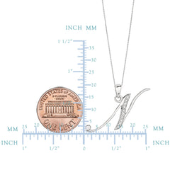 "N" Sterling Silver Rhodium Plated Script Initial Letter With Diamonds On 18 Inch Chain ( 0.05 Tcw) - JewelryAffairs