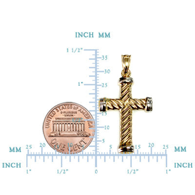 14k Yellow Gold Twisted Cable Cross Mens Pendant, 25 X 15 mm fine designer jewelry for men and women