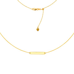 Engravable Bar Choker 14k Gold Necklace, 16" Adjustable fine designer jewelry for men and women